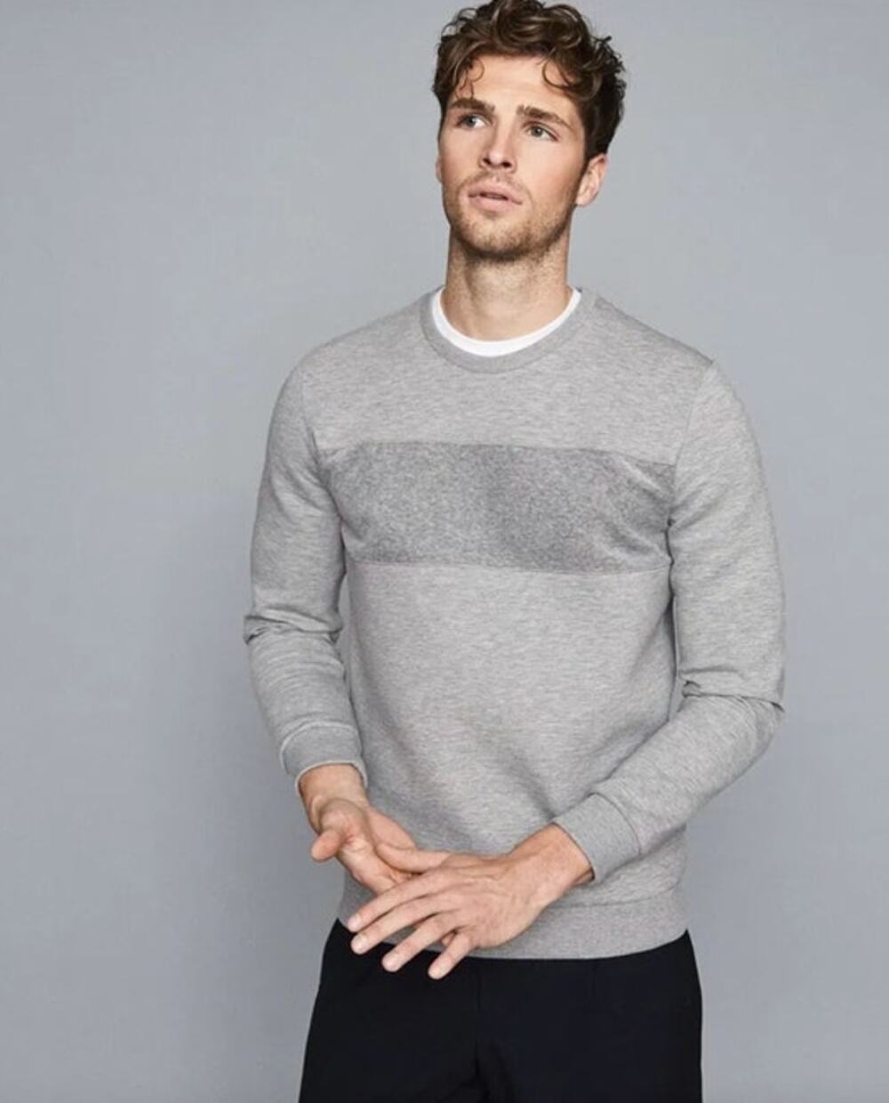 REISS Arty Textural Stripe Sweatshirt Size L NEW Gray $180 Pullover